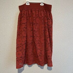 Women’s Knee High Lace Skirt, Floral Accents, Burnt Orange, Size Large